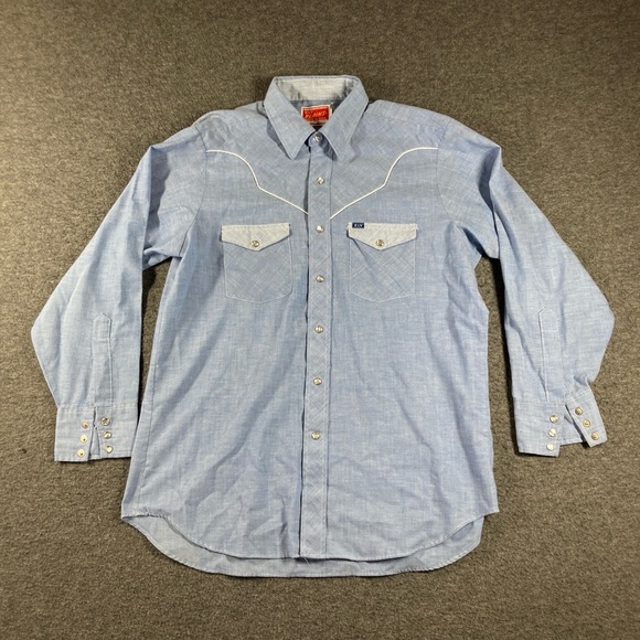 Vintage Ely Plains Western Shirt Mens large Blue Snap Button Cowboy Rodeo - Picture 1 of 8